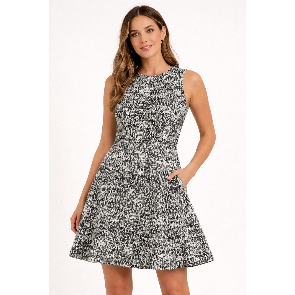 Theory Dress Women Small Black White Alancy C Tweedscape Knit Sleeveless Flare